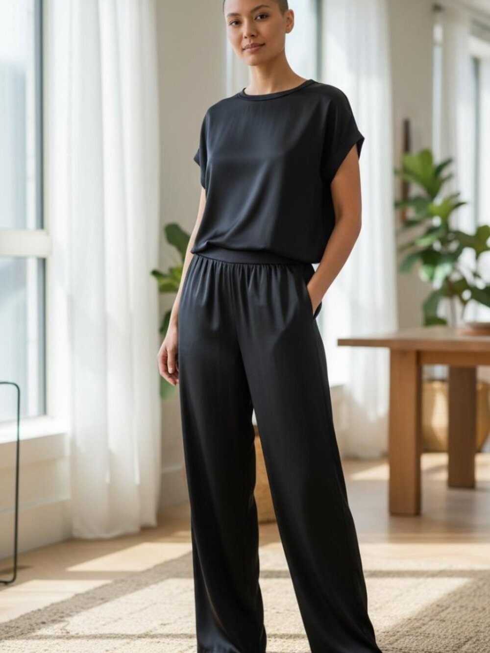Italian Wide-Leg Pants & Top Set | Black | Minimalist Luxe